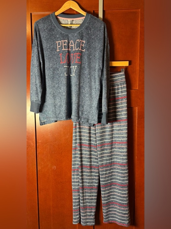 Jaclyn Intimates Other - Women’s Peace Love Joy Pajama Set With Wide Leg Pants Blue & Stripes XL